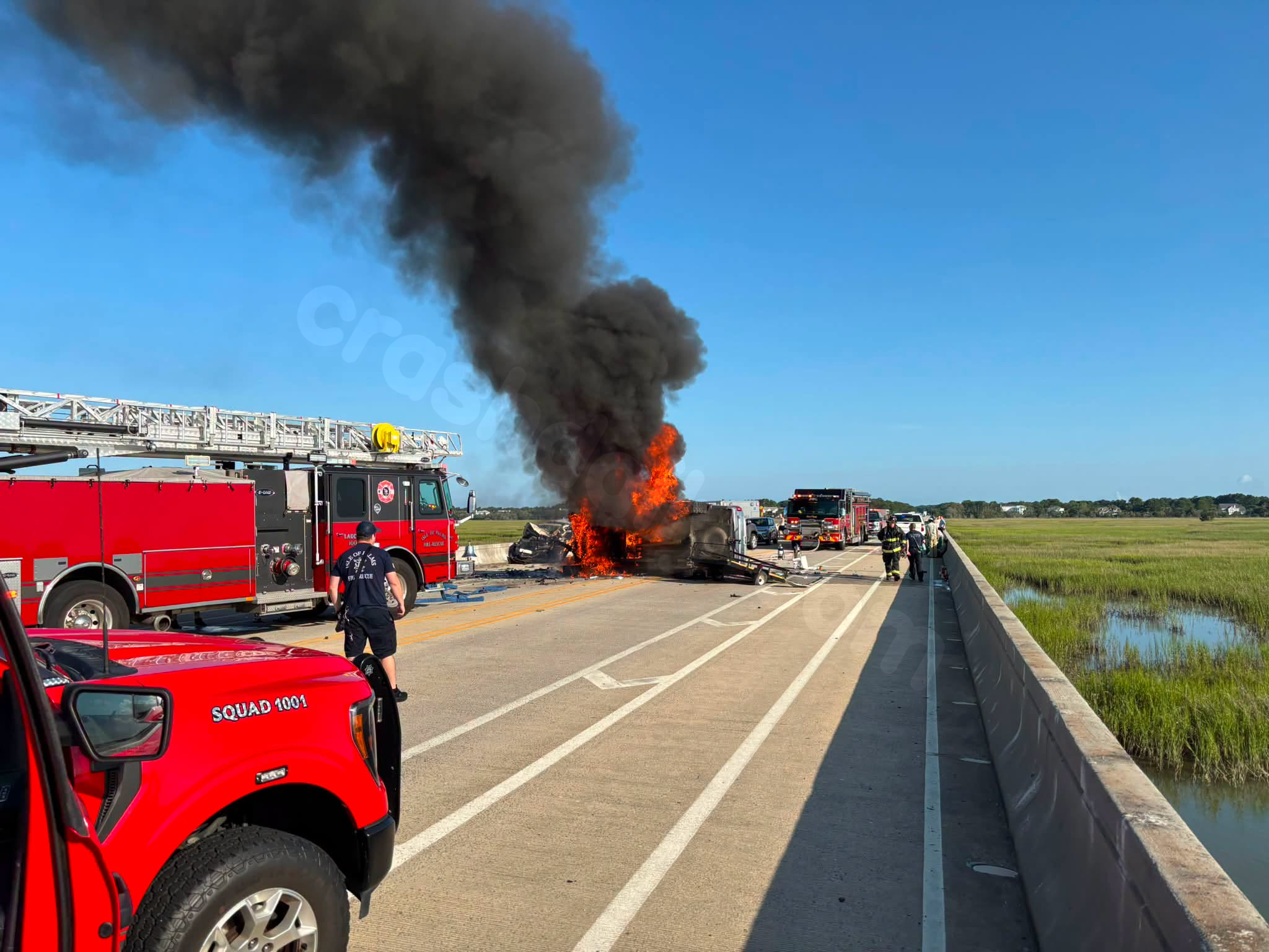 Serious crash, fire shut down Isle of Palms Connector