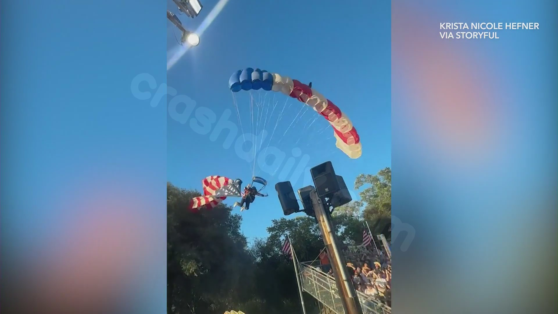 VIDEO: Skydiver crash lands at California rodeo, walks away unharmed