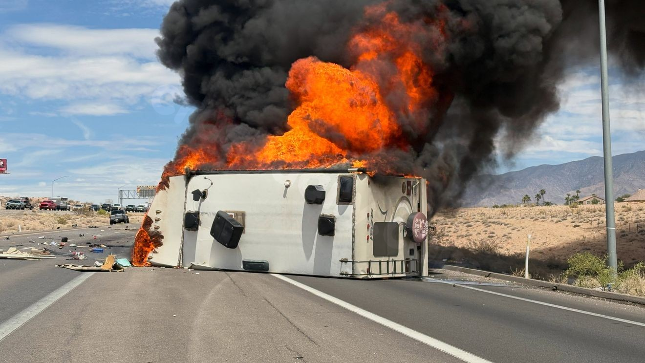 One killed in fiery four-car crash involving RV near Mesquite