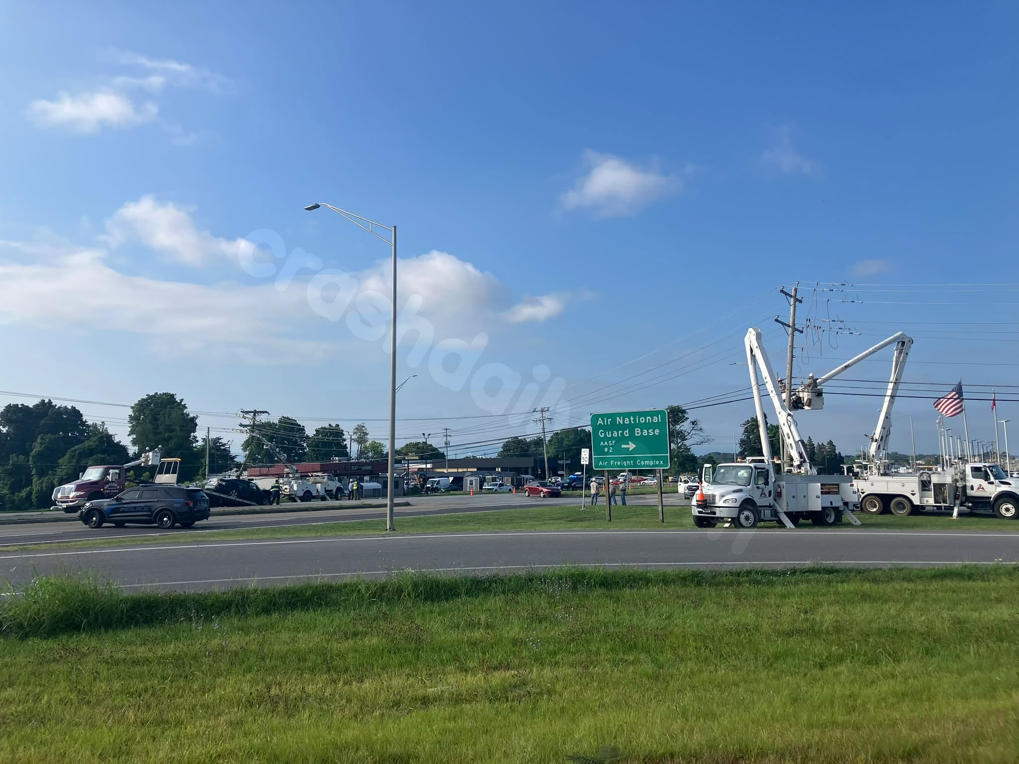 Alcoa Highway closed, power lines down after crash