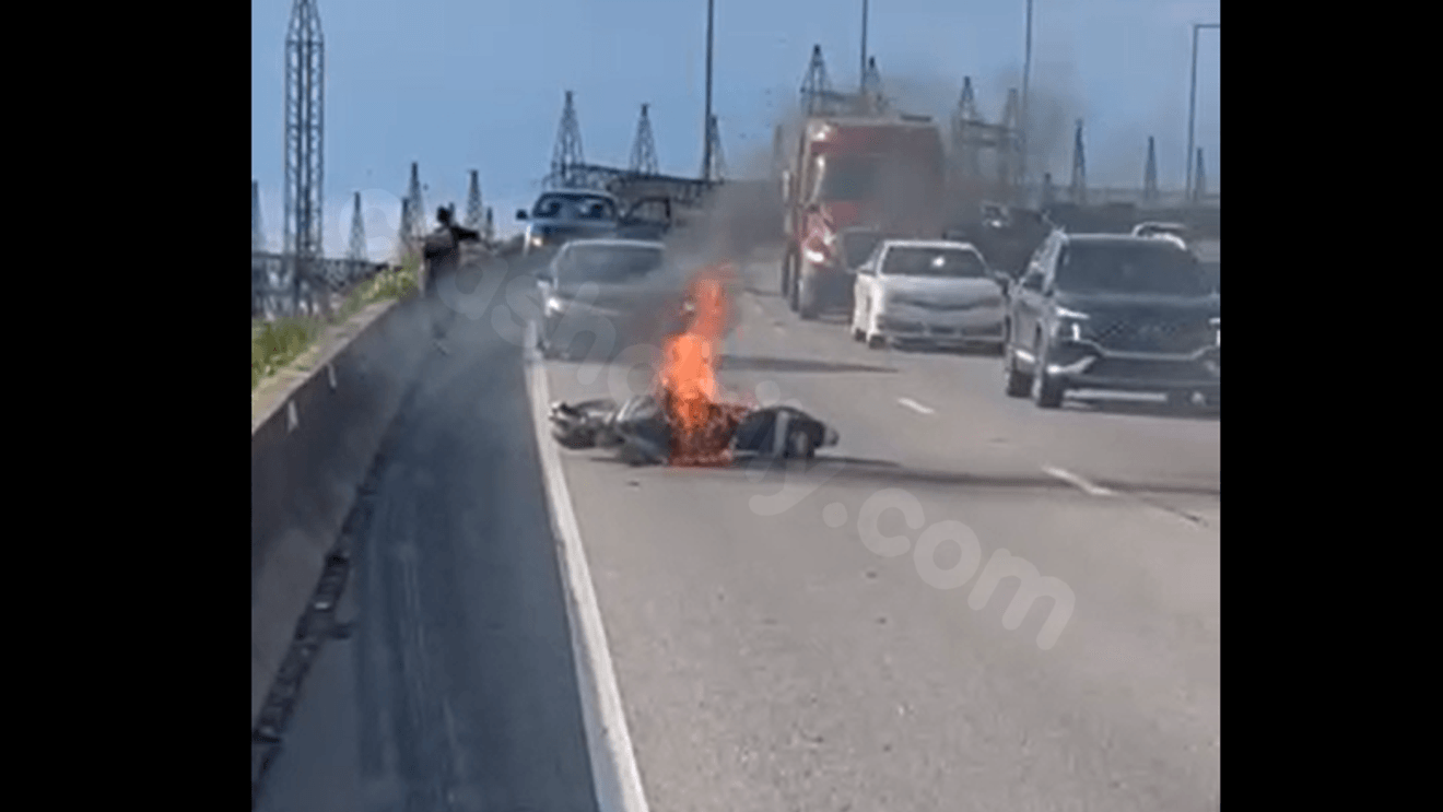 Motorcycle catches fire after crash on Chickamauga Dam: Driver flees the scene