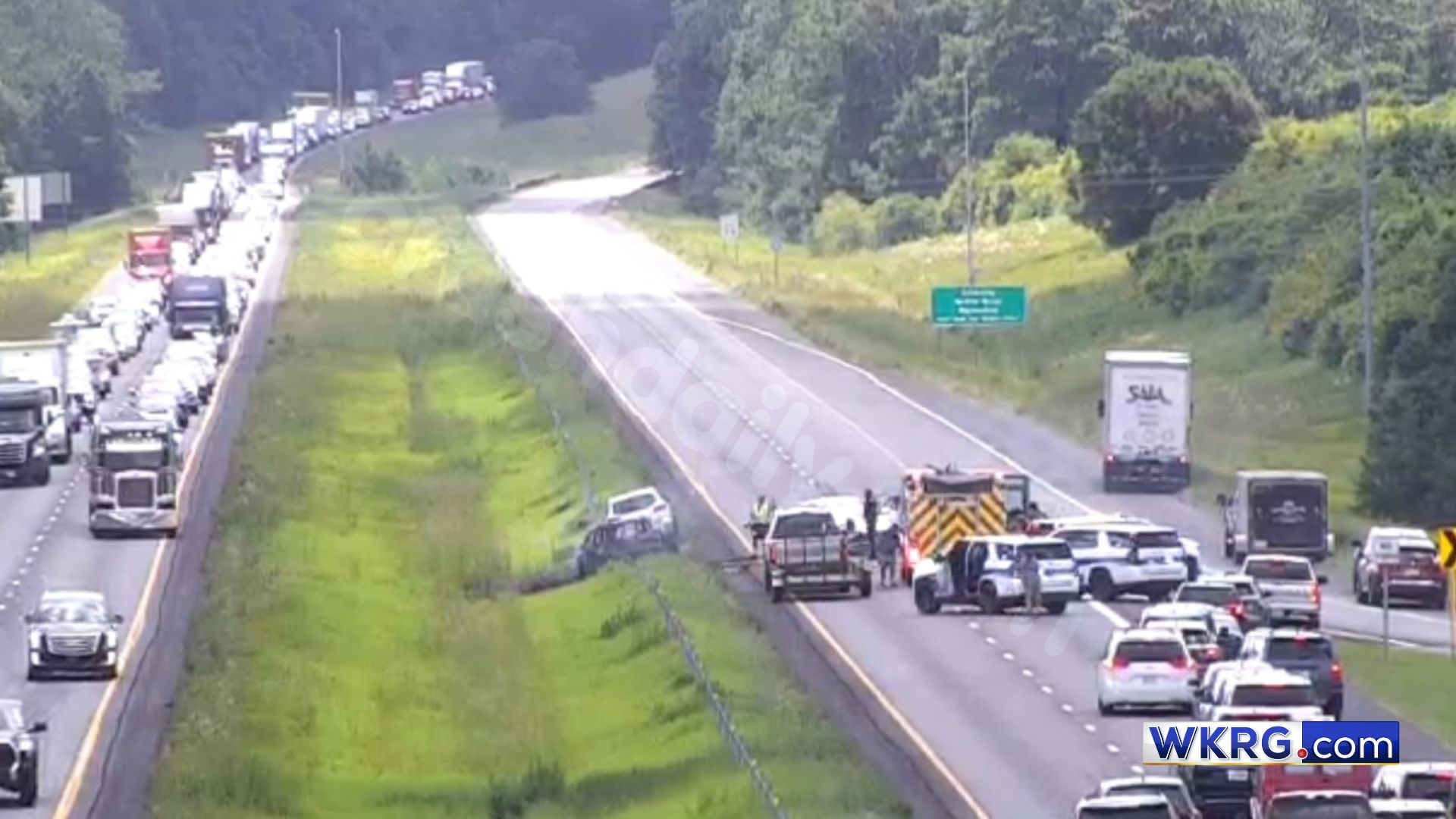 WATCH: I-10 in Baldwin County backed up after crash and vehicle fire