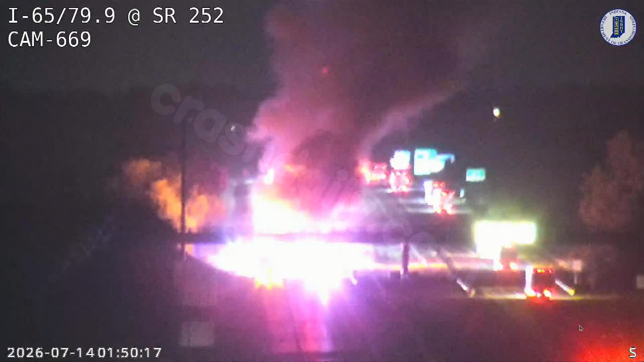 Fiery crash closes part of I-65 in Bartholomew County
