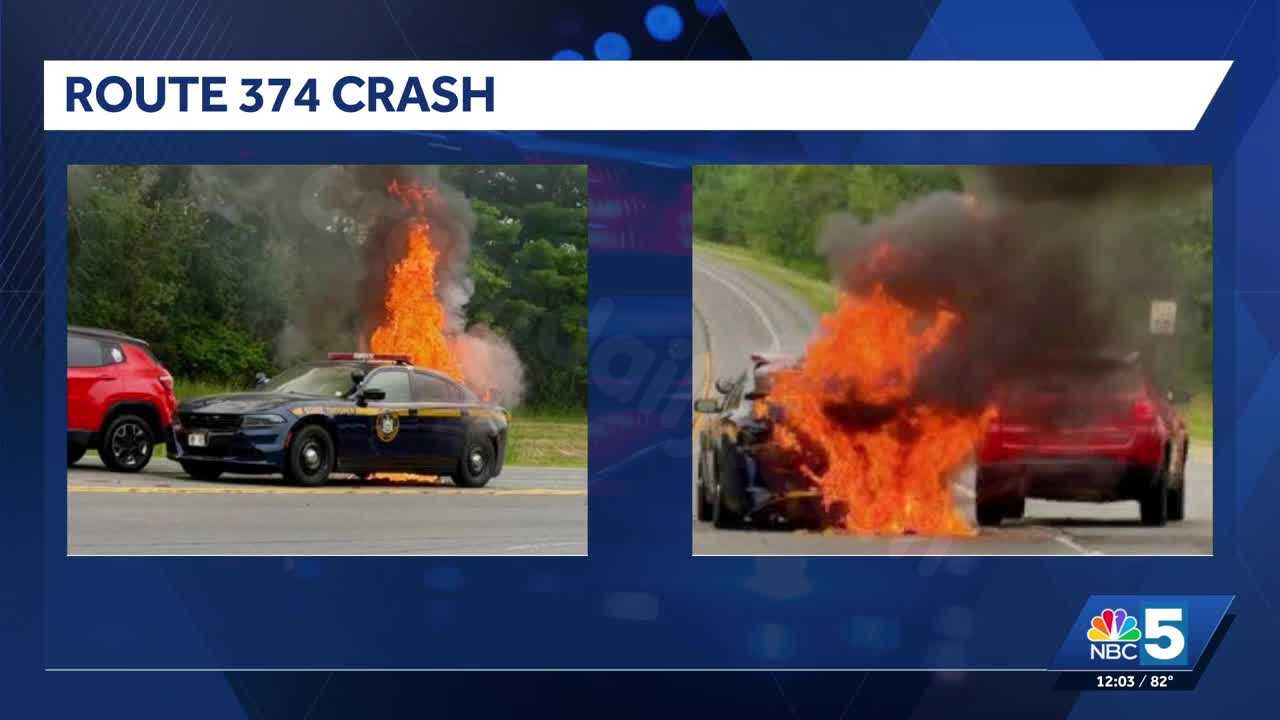 Two NY state police troopers taken to hospital after cruiser catches fire in crash