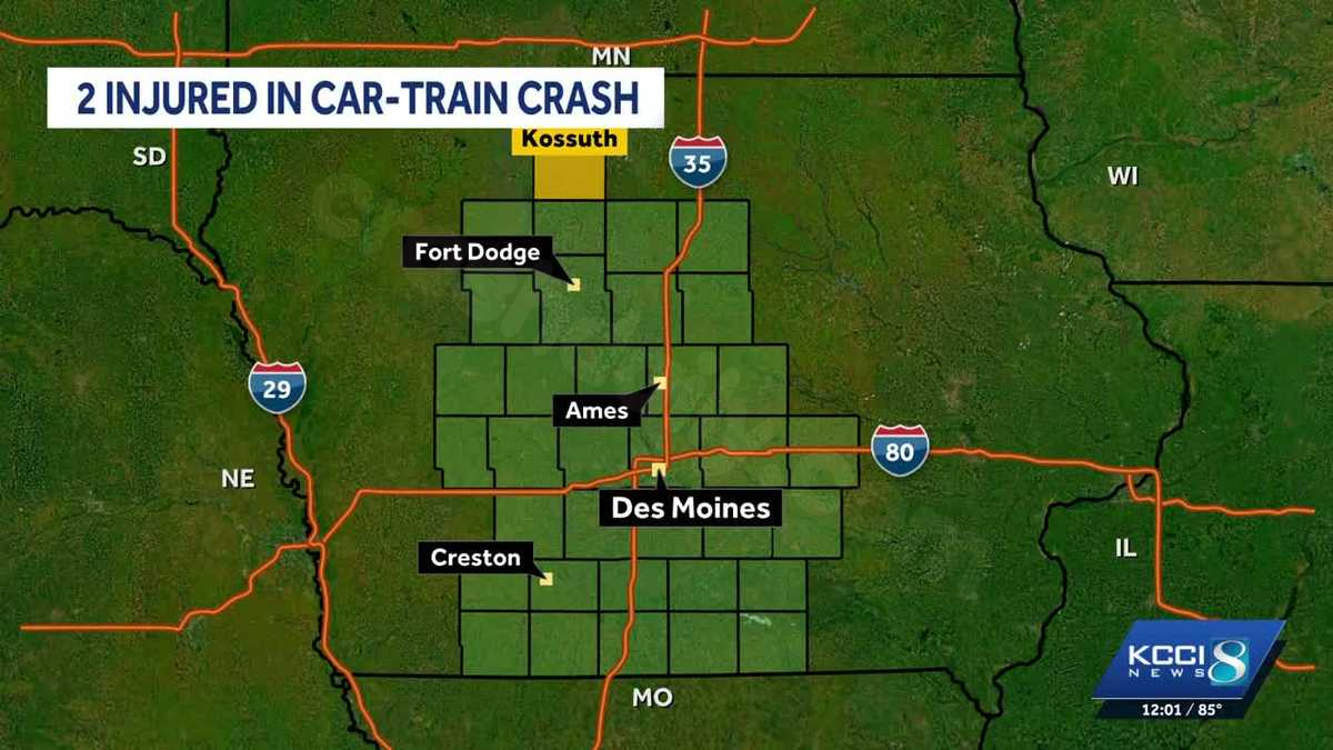 Teens hospitalized after crash between car and train in northern Iowa