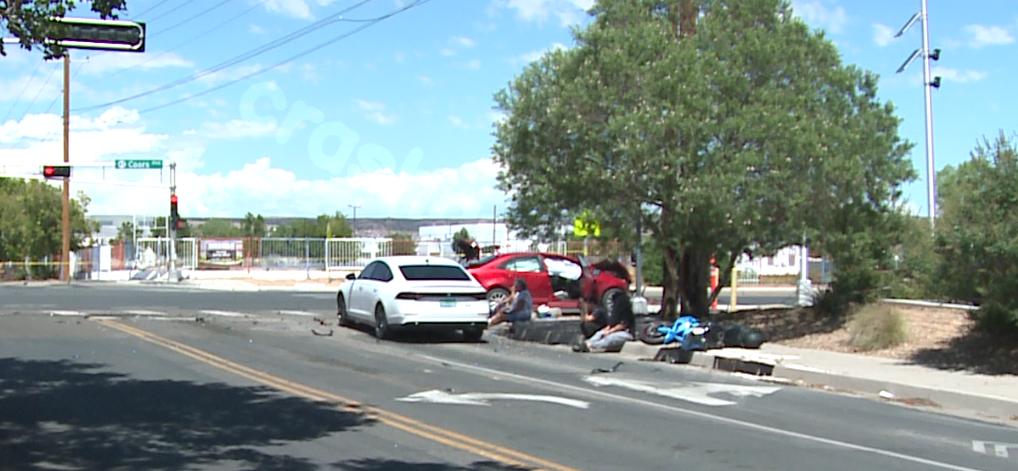 One person injured in motorcycle versus vehicle crash