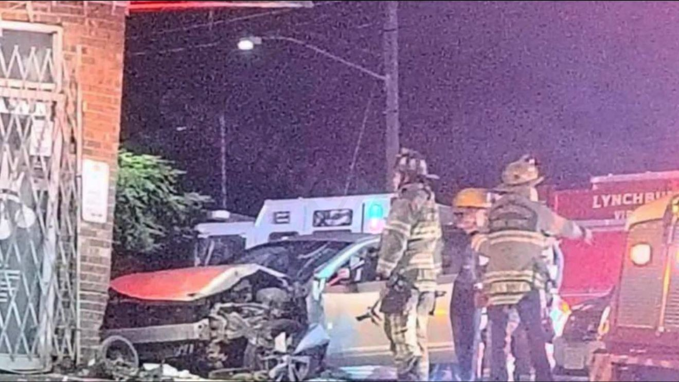 Crews respond after car crashes into Lynchburg pawn shop