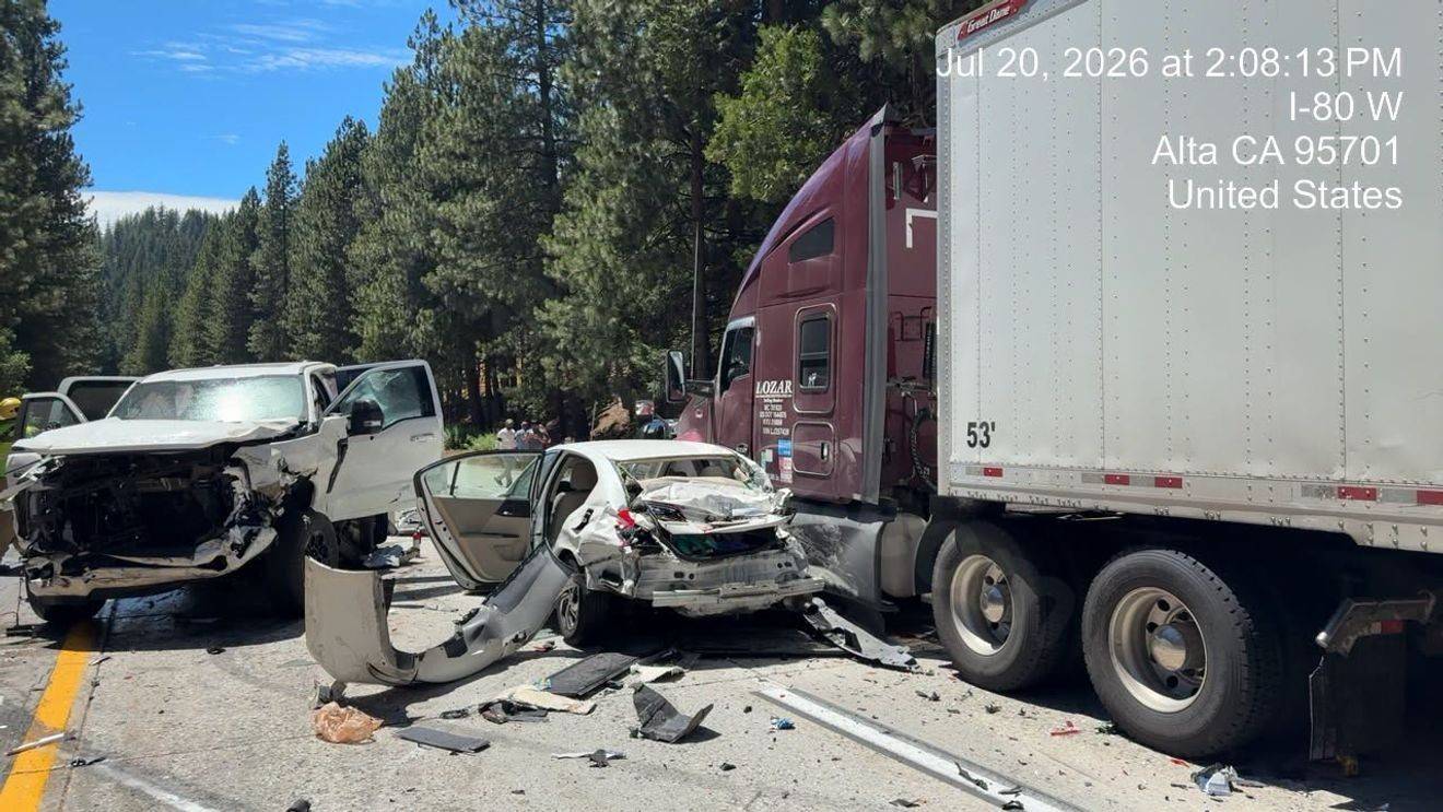 I-80 in Placer County reopens after 10-vehicle crash involving semi-truck