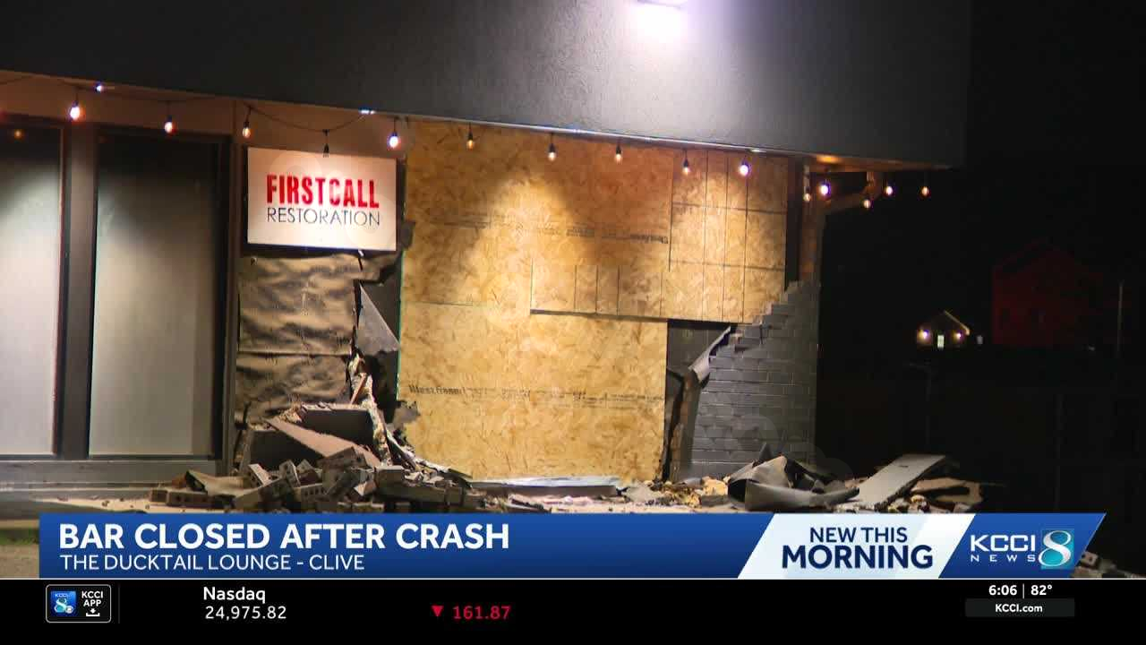 Clive bar temporarily closed after car slams into building