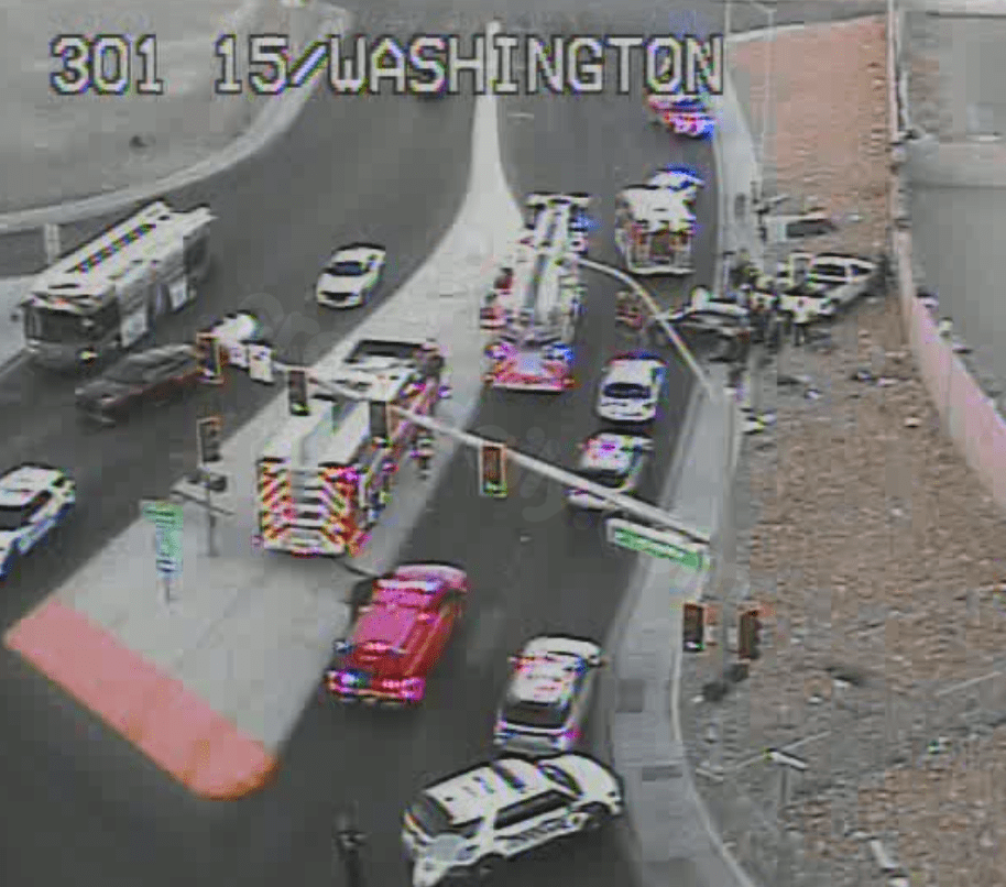 Multiple vehicle crash blocks lanes near I-15 in Las Vegas