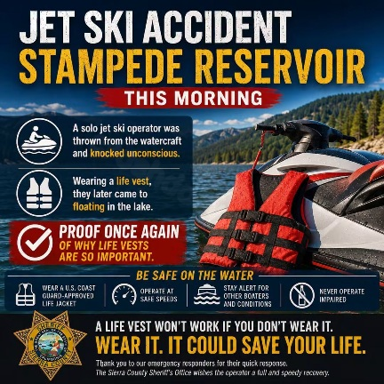 Jet Ski Accident at Stampede Reservoir Emphasizes Life Vest Safety